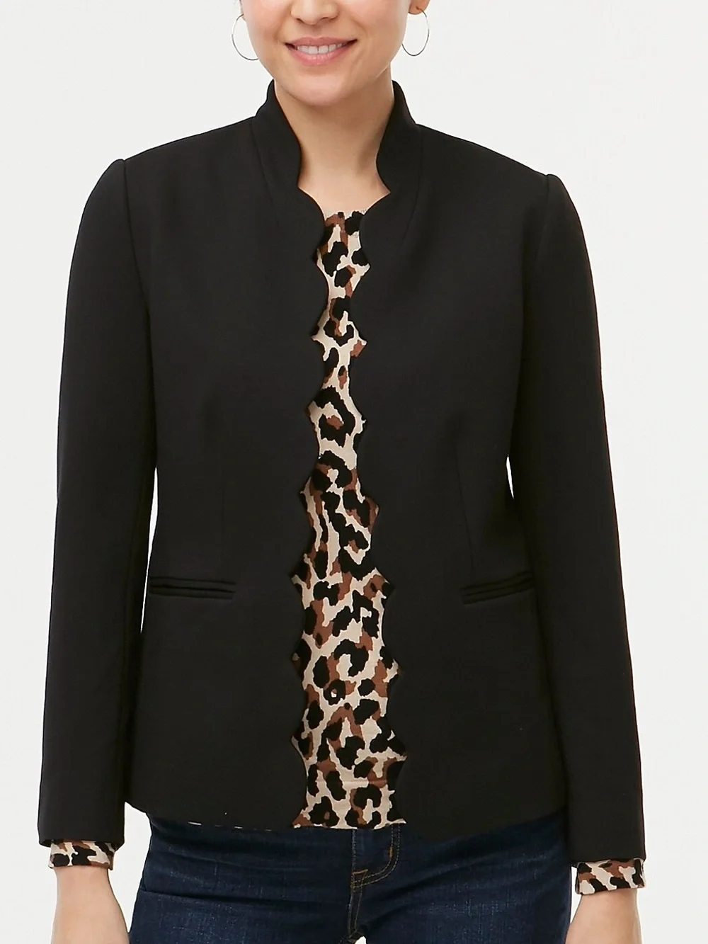 J. Crew Black Scallop Edge Ponte Blazer Size 0